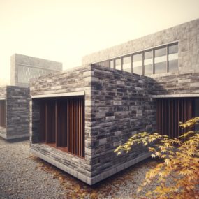 Stonework House Design with Bamboo Growing Inside