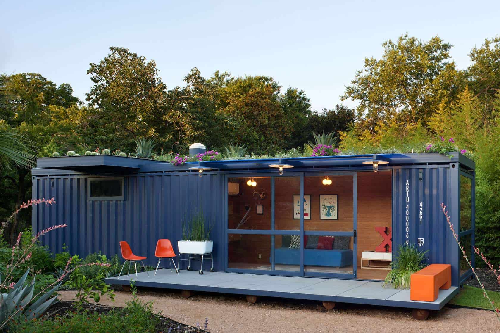 Sustainable Shipping Container House with a Rooftop Garden