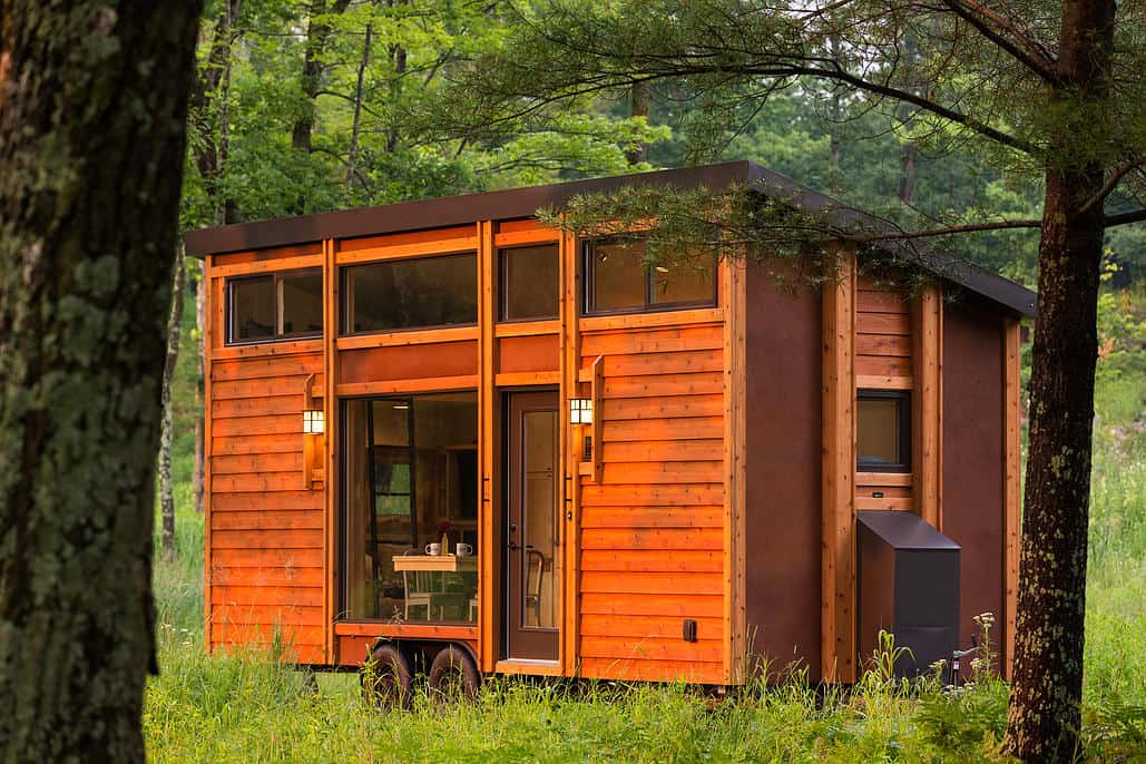 tiny home on trailer escape homes traveler 14 wood clad exterior