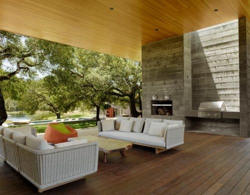 Mature Oaks and Living Roof contribute to Passive Energy Home