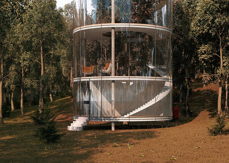 tubular glass house built around tree 3