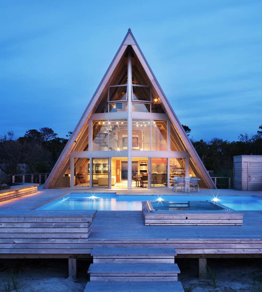 Beachfront A-Frame House With Wide Open Interior