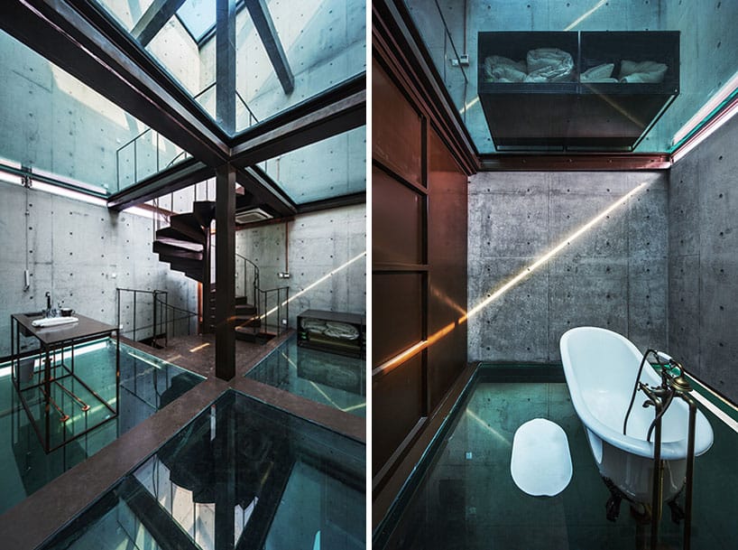 concrete tower house with see through floors 6 bathtub