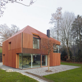 House Clad in Wood Lamella