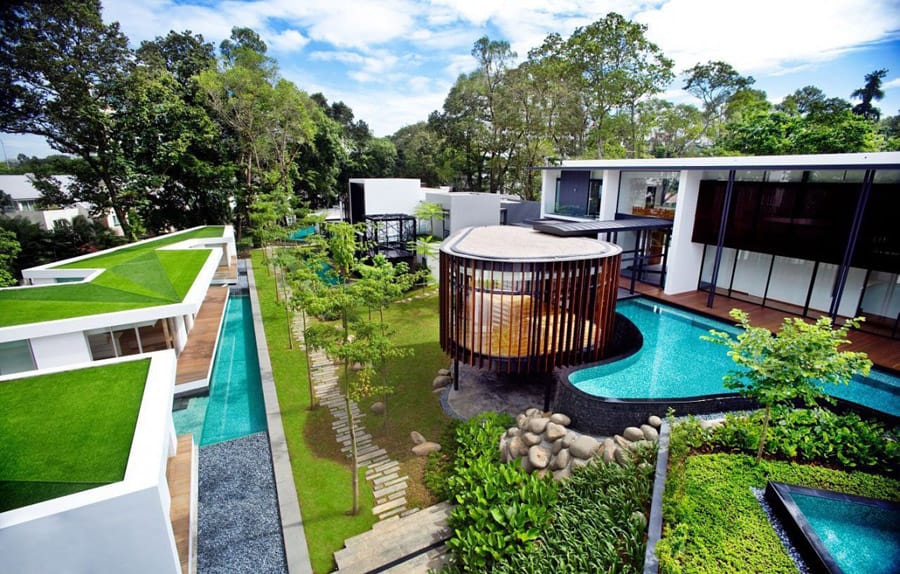 Luxury House with Layered Gardens and Screened Circular Pavilion