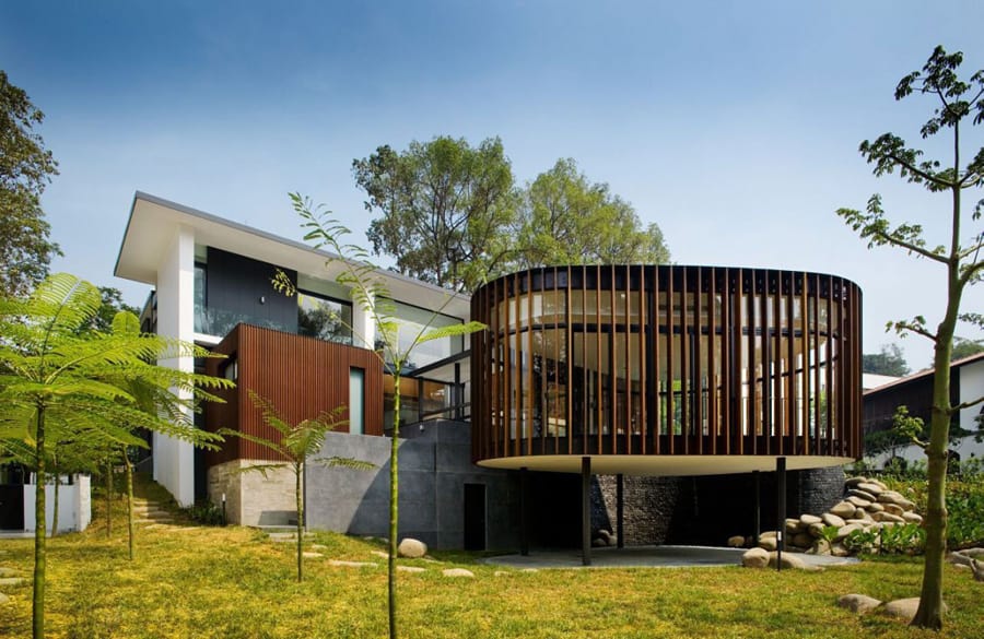 luxury layered house and gardens with screened circular pavilion 3