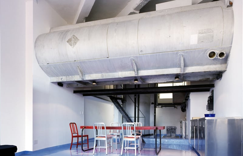 modern loft of transformed tankers and fire escape stairs 2