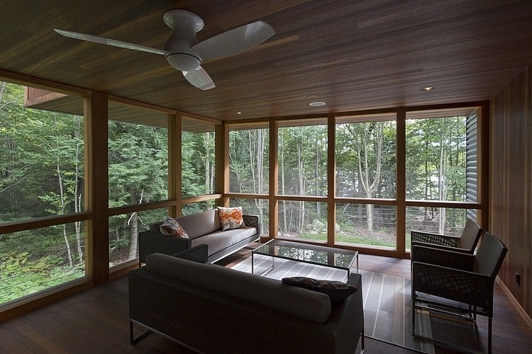modern massachusetts woodland house with two story ceilings 10 wood room