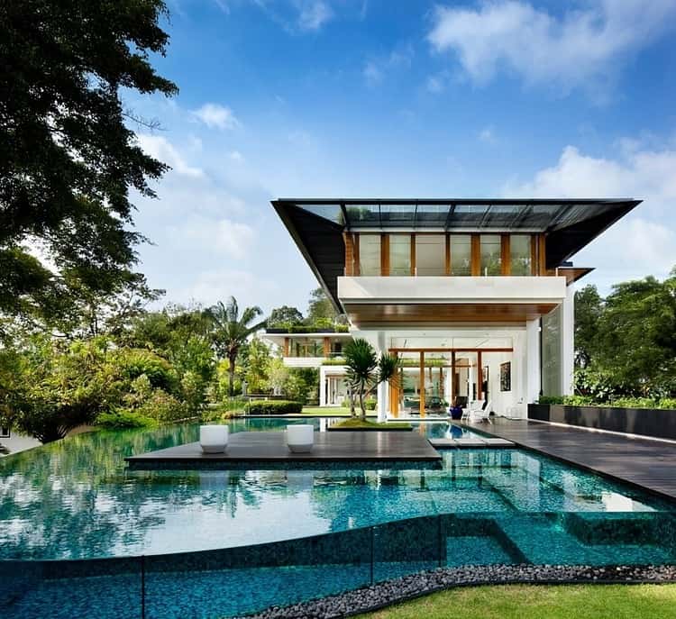rooftop lawn house with huge glass walls 3 pool day