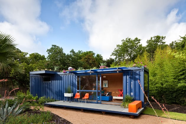 shipping container guest house with rooftop garden 1 front edge Shipping Crate House With Rooftop Garden