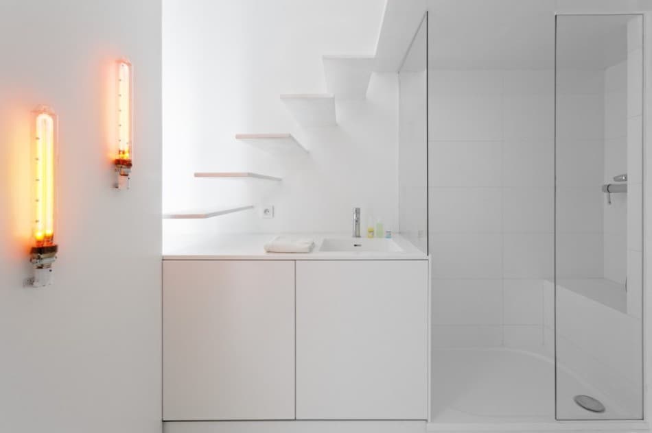 small floorplan paris apartment renovated with modern lighting solutions 10 bathroom lit