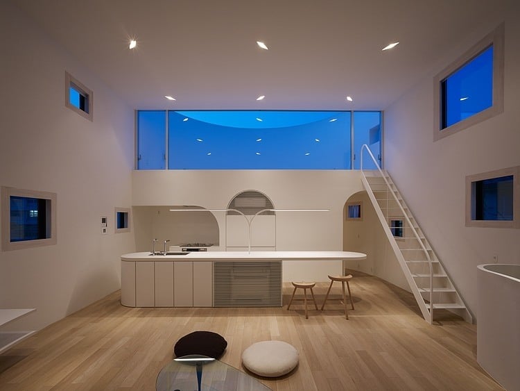 spacious oval plan hiroshima home uses light creatively 15 living room straight night