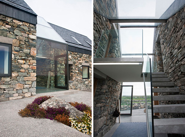 two stone cottages with glass staircase 10