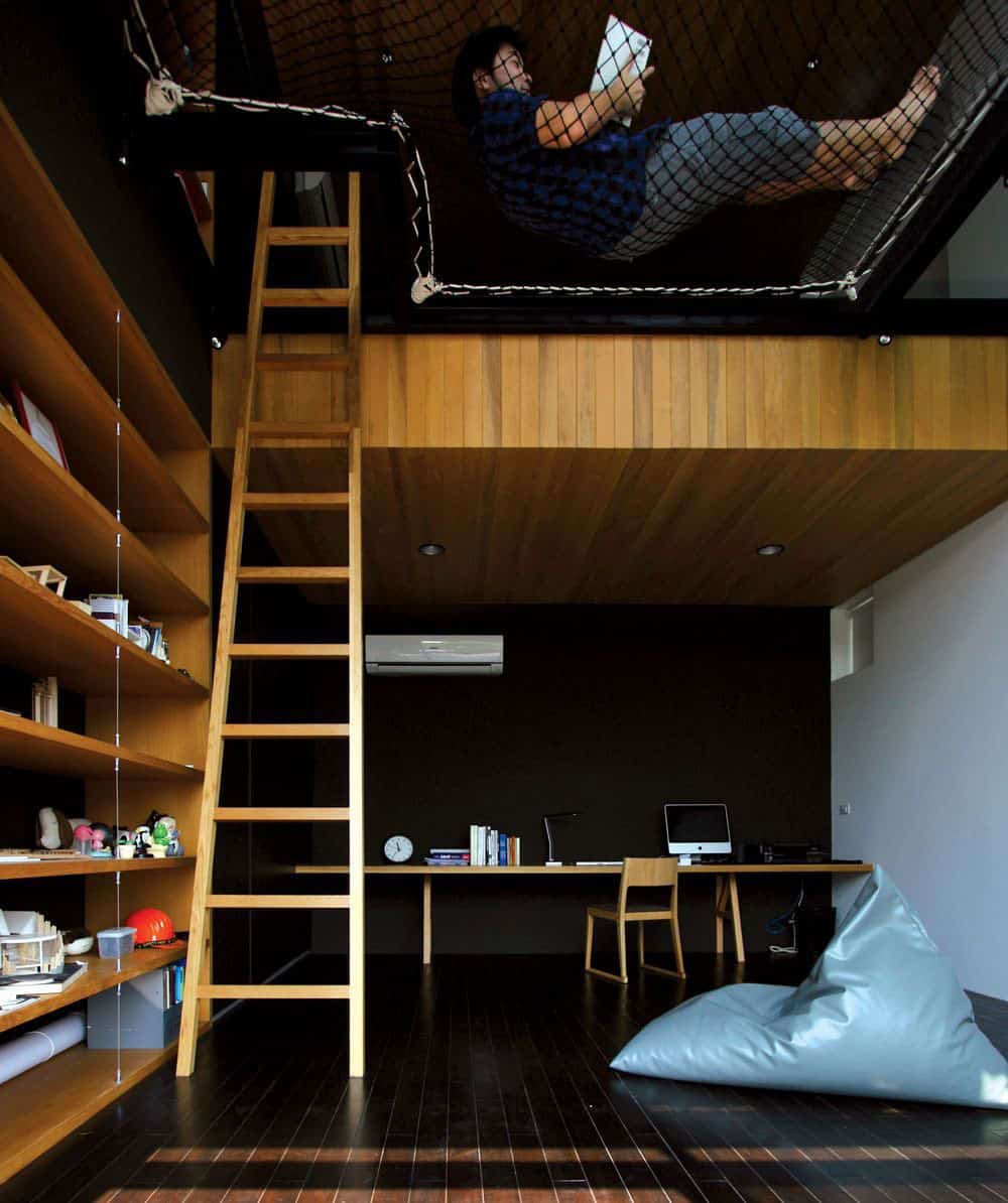 Two-Story Room with Suspended Netting Reading Nook