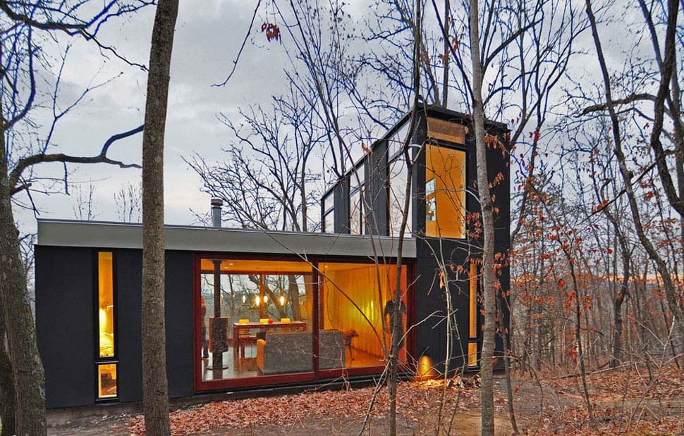 wisconsin cabin house with canary yellow curtain walls 9