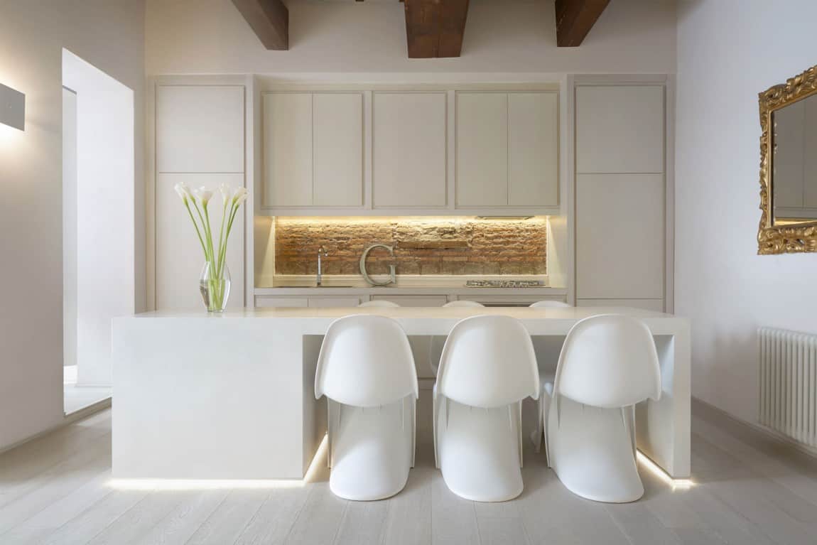 creating personality within white apartment 5 kitchen