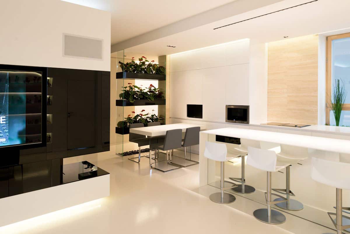 stunning minimalist apartment creatively rethinks form function 12 dining