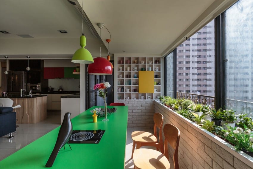 Apartment Decorated with Green, Red and Yellow Accents
