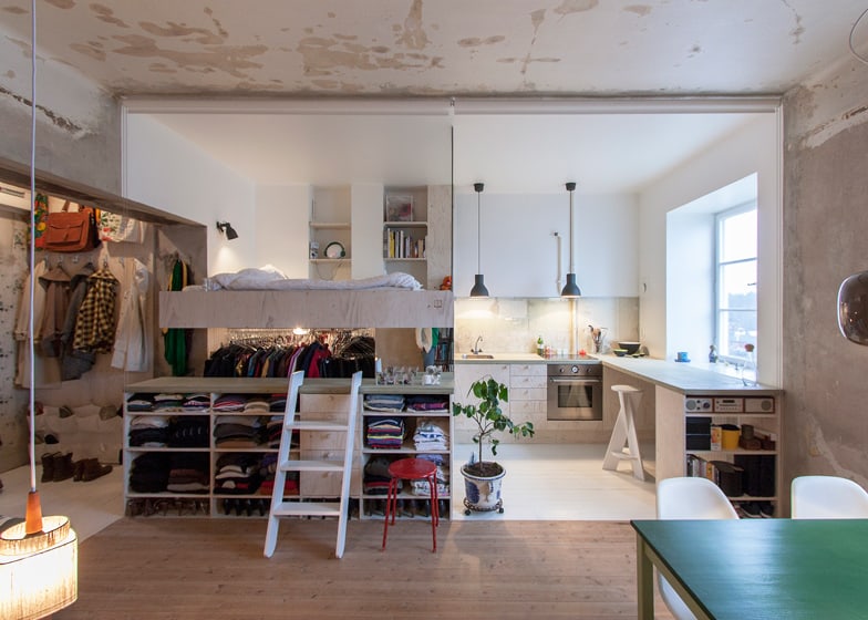 Cleverly Renovated Tiny Apartment Keeps Unfinished Plaster Walls