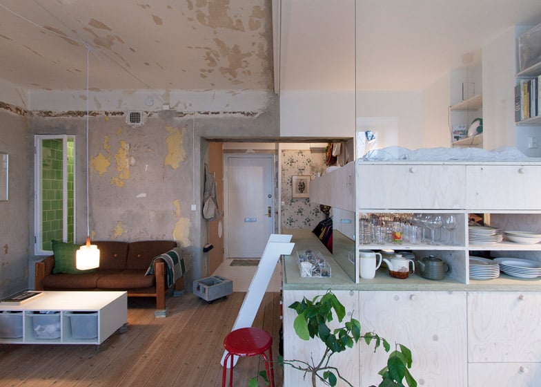 cleverly designed tiny apartment decades patina renovation 2 entry