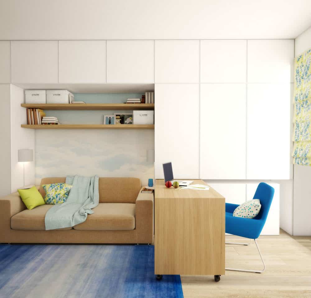 teeny tiny apartment designed bright spacious 8 desk