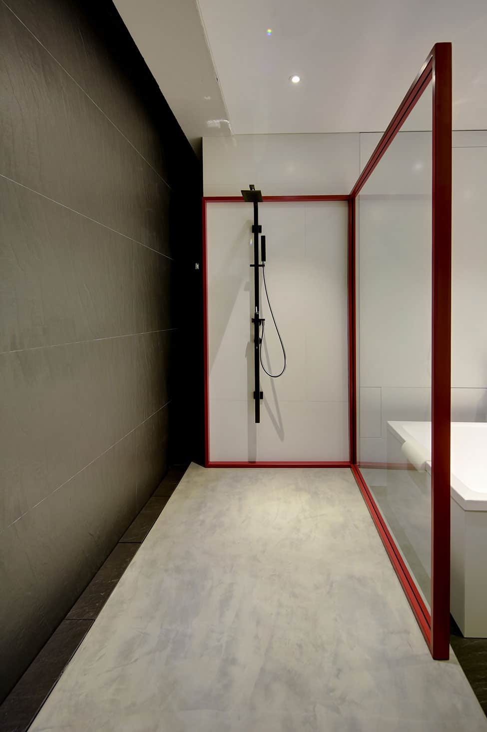contemporary open plan loft pale colour palette 19 shower