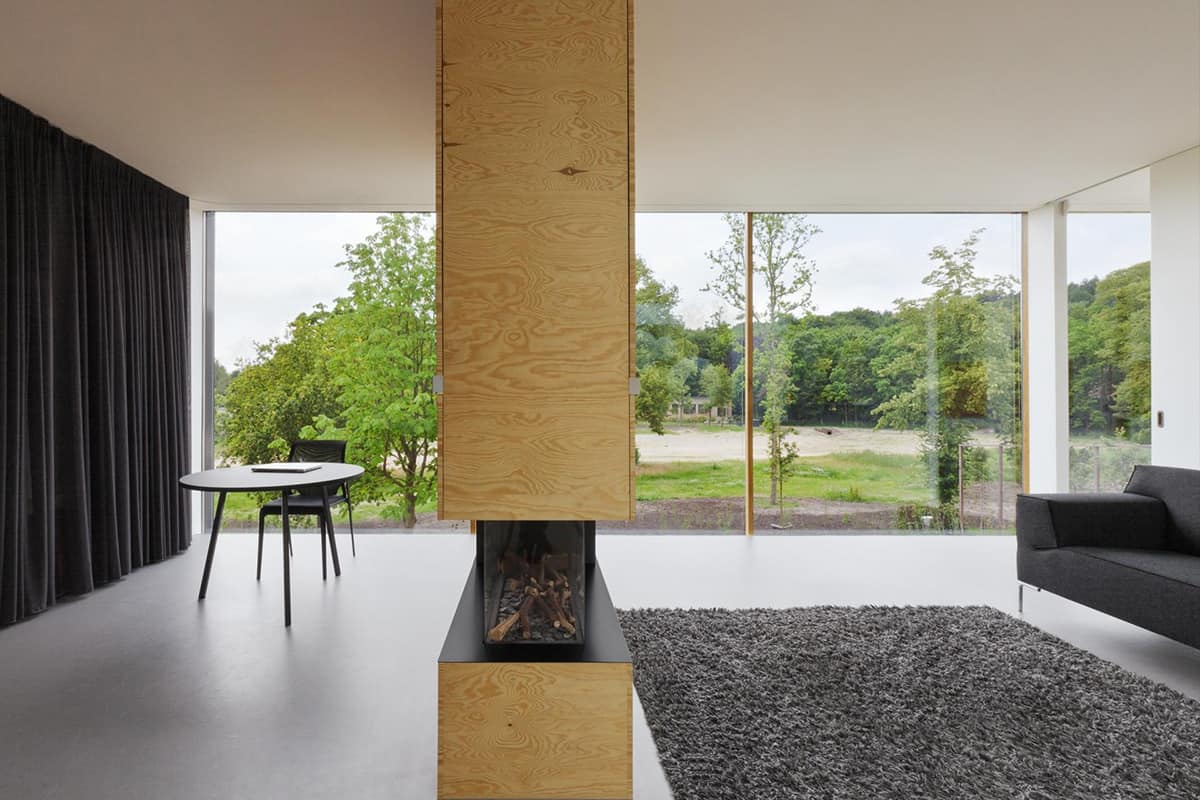minimalist double sided fireplace divides room i29