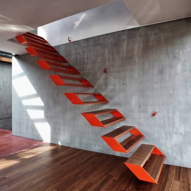 red floating stairs