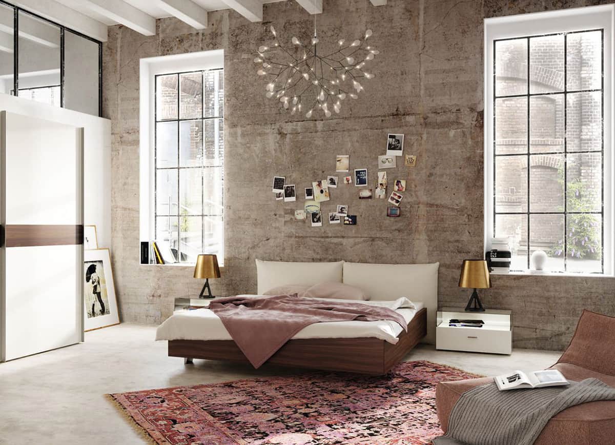 modern bedroom design with a distressed wall hulsta harmony