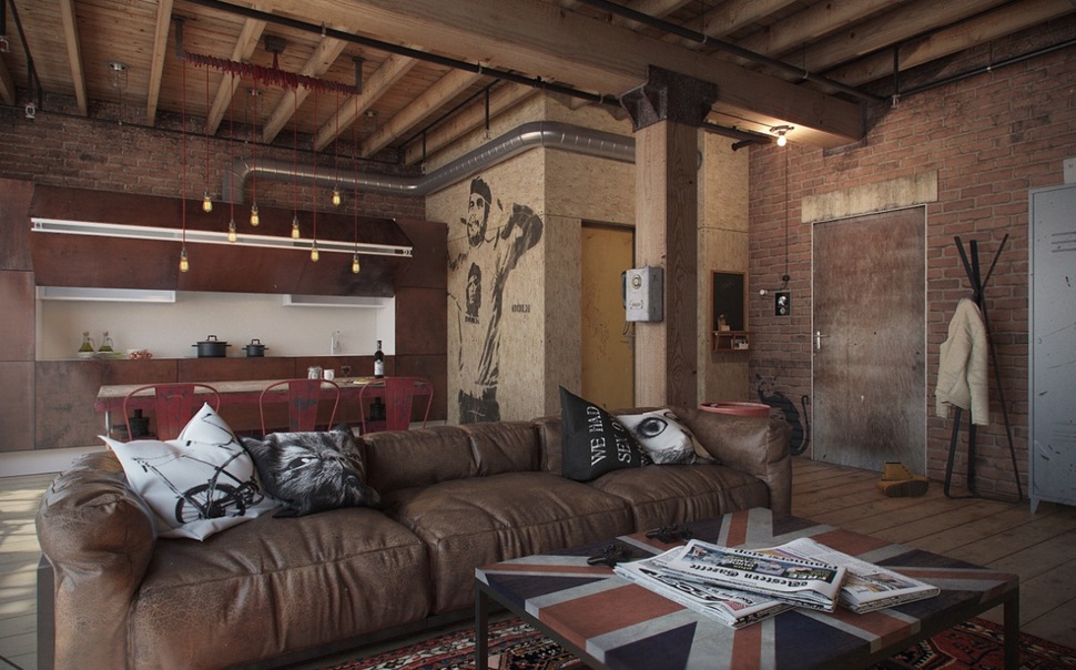 Industrial Influence Abound In Urban Masculine Apartment By Nordes,Small Simple Middle Class Bedroom Interior Design