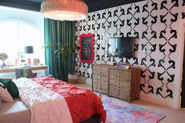 maximalist bedroom featuring green mirrored wall and dancers 2 thumb 630xauto 51774 Cool Teenage Girl Bedroom Idea by Kara Paslay Designs