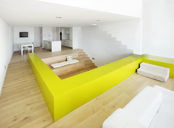 Cool color-blocking technique defines and distinguishes this modern interior