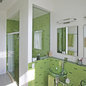 Light Green Bathroom with Subway Tile