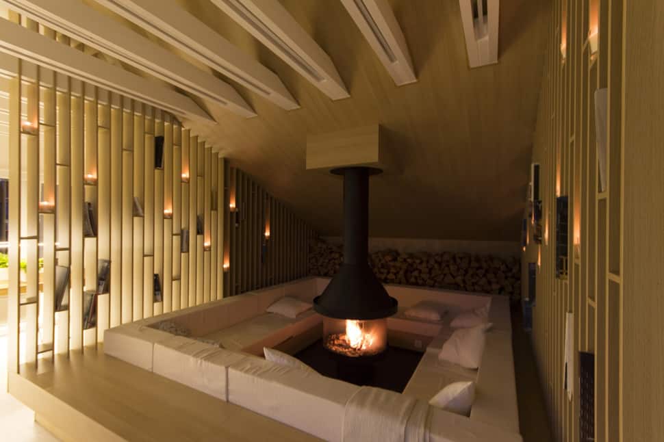 Mansard Den with Bonfire-inspired Fireplace