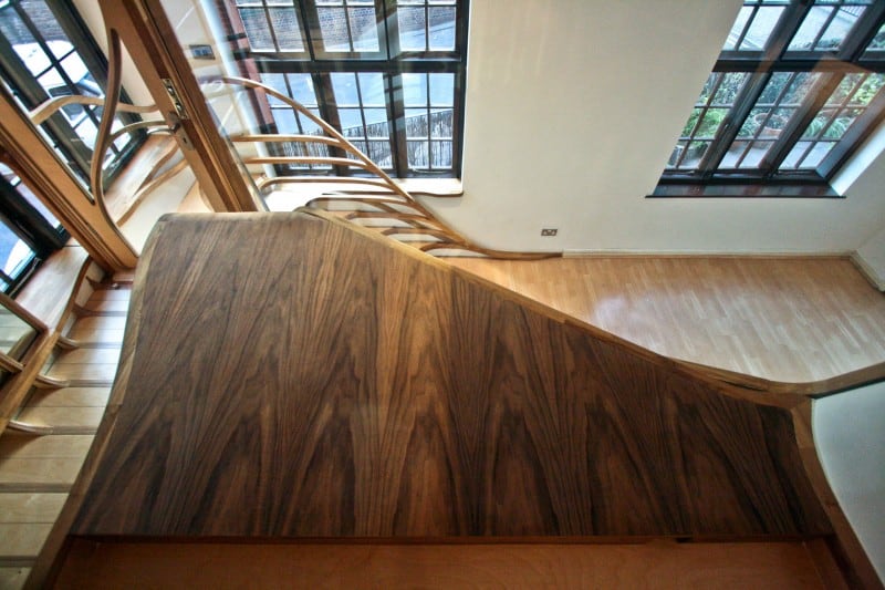 organic shaped wooden spiraling staircase 4