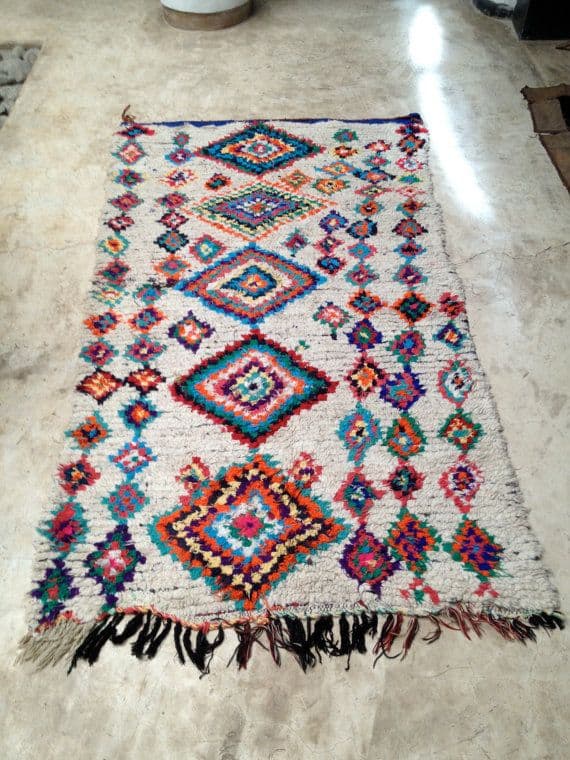 morocco vintage boucherouite berber wool cotton rug ourika