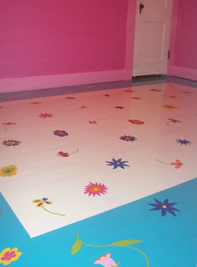 childrens  room floor painted in two colors