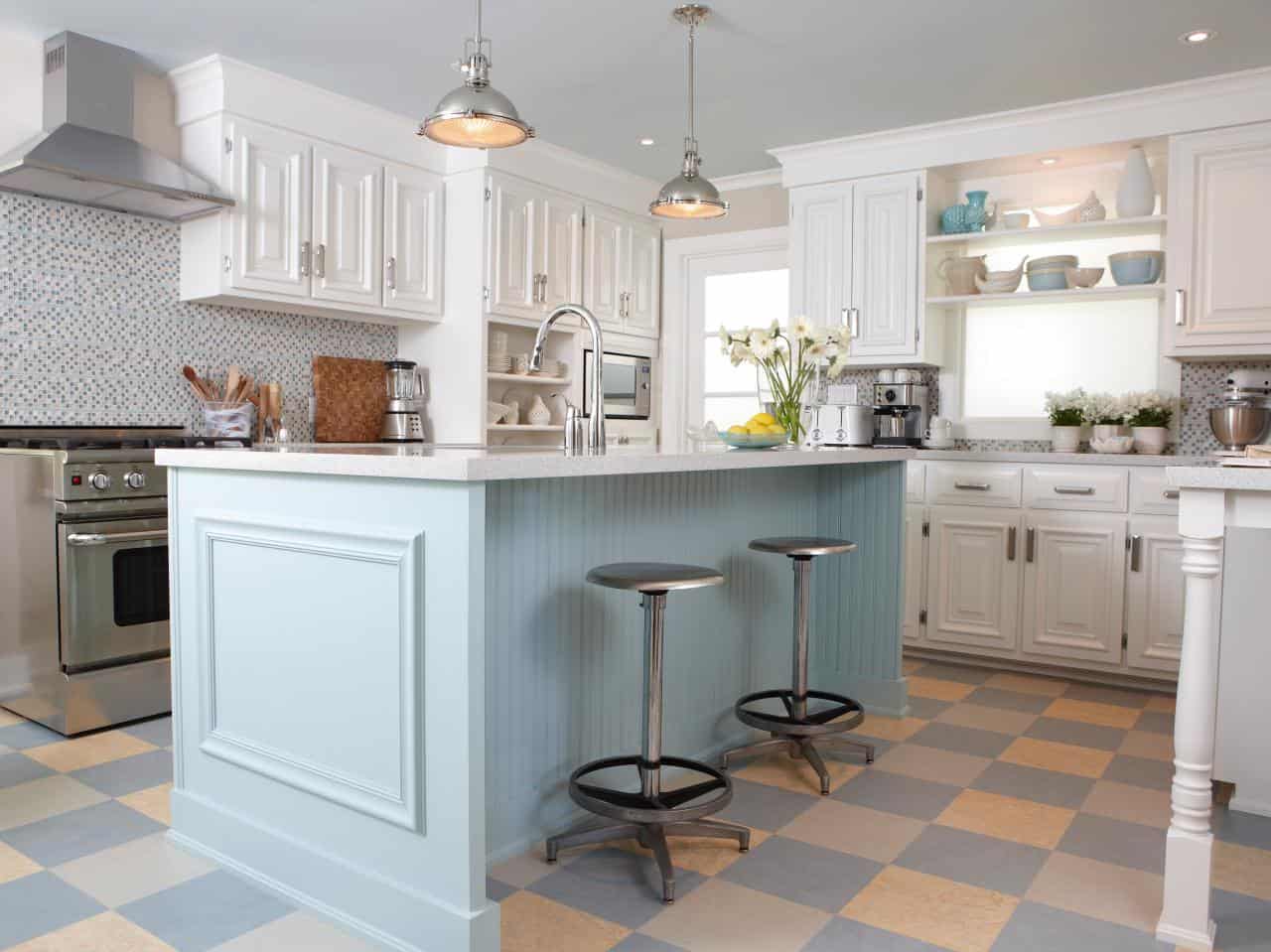 white and blue kitchen